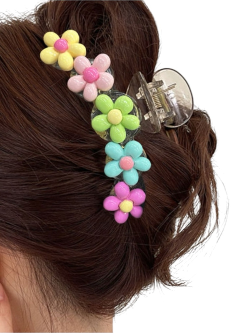 7025. Colorful Daisy Flower Hair Claw Clip - Pastel Multi